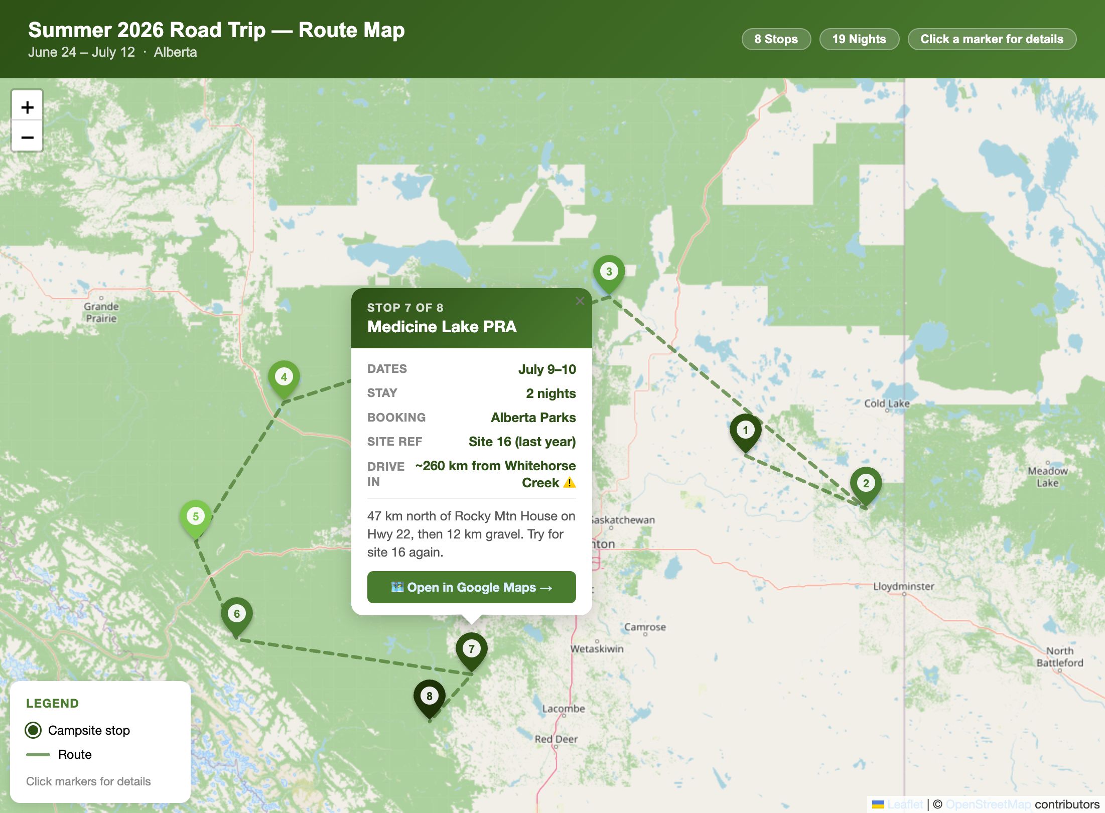 Claude-generated road trip map
